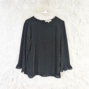 Ann Taylor LOFT Women's M Black clip Dot Blouse 3/4 Flared Sleeve